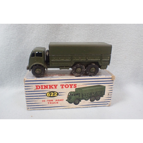 149 - A DINKY TOYS 'CENTURION TANK' AND '10-TON ARMY TRUCK' damage to both boxes