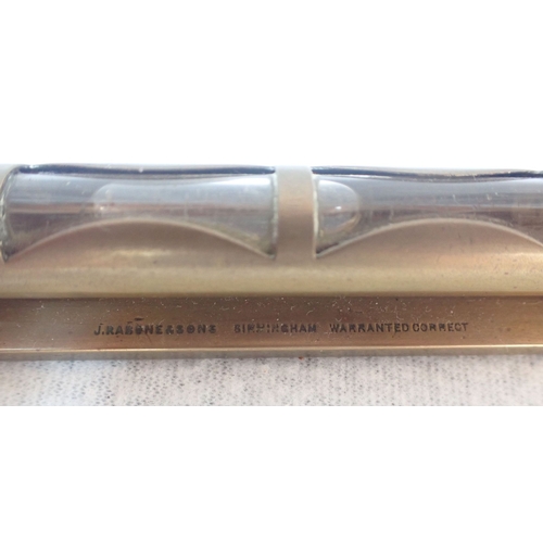 191 - A BRASS J. RABONE & SONS SPIRIT LEVEL and a brass paperweight (signed)