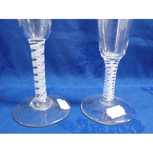 227 - TWO BROAD FOOTED AIR TWIST ALE GLASSES 19cm high