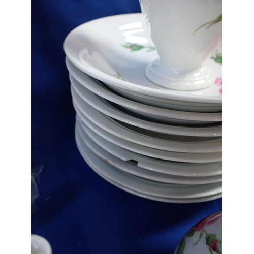 254 - A 20TH CENTURY MEISSEN TEA SERVICE (some chips) (all cups, saucers and both coffee pots have two str... 