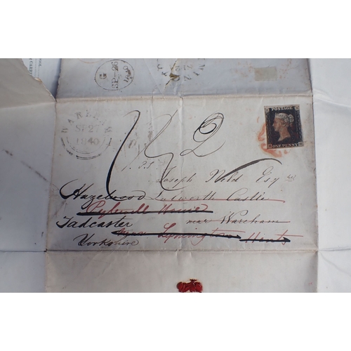 409 - A PENNY BLACK STAMPED LETTER addressed to Joseph Weld, Lulworth Castle, Wareham