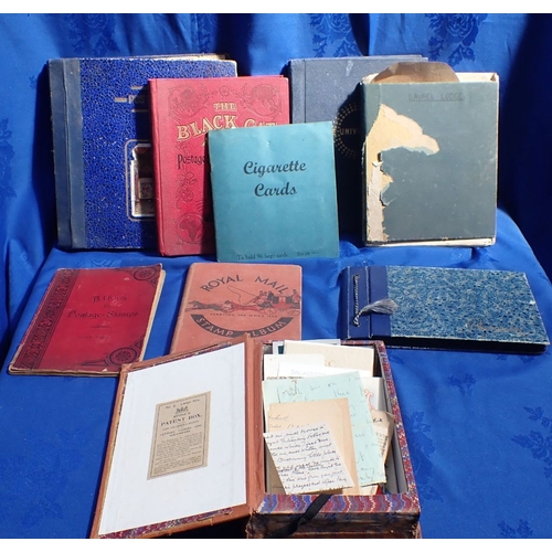 417 - A COLLECTION OF STAMP ALBUMS with photograph, postcard and cigarette card albums