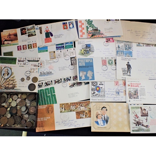 418 - A COLLECTION OF 1960S AND LATER FIRST DAY COVERS and a quantity of mixed coins, mostly pre-decimal