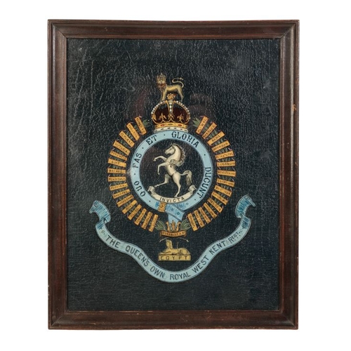 429 - THE QUEEN'S OWN ROYAL KENT REGIMENT EMBLEM oil on board, framed, 31.75cm by 39.5cm.