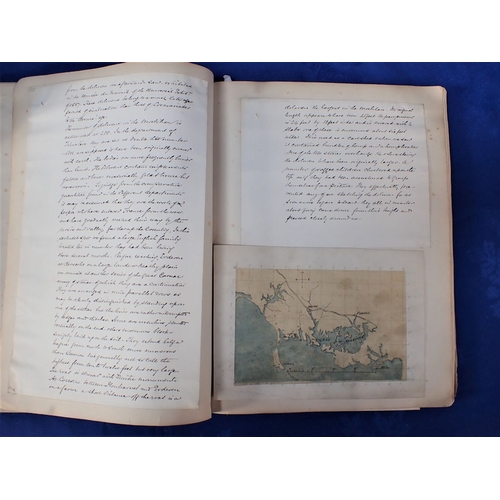 441 - A 19TH CENTURY ANTIQUARY'S ALBUM with maps and drawings and manuscript text relating to South Americ... 