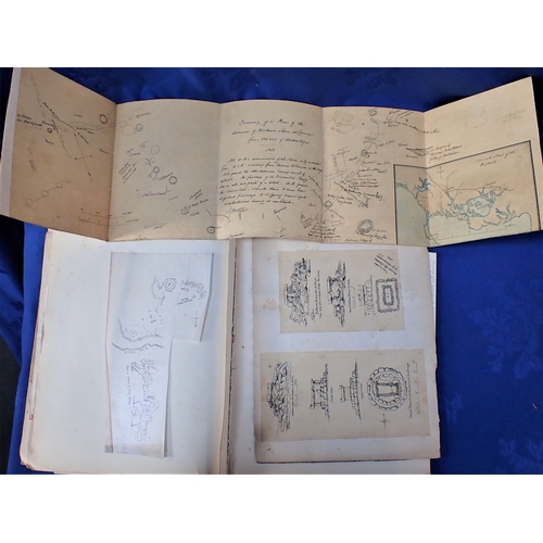 441 - A 19TH CENTURY ANTIQUARY'S ALBUM with maps and drawings and manuscript text relating to South Americ... 