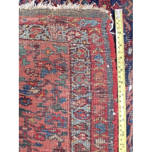 614 - A NORTH-WEST PERSIAN BIDJAR RUG, HERATI FIELD with red borders, 238 x 206cms (wear, fraying)