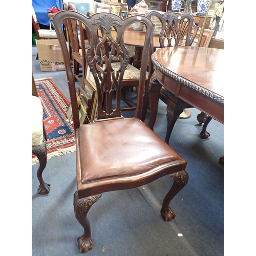 682 - AN EDWARDIAN CHIPPENDALE REVIVAL DINING TABLE AND FOUR CHAIRS mahogany, with carved and pierced spla... 