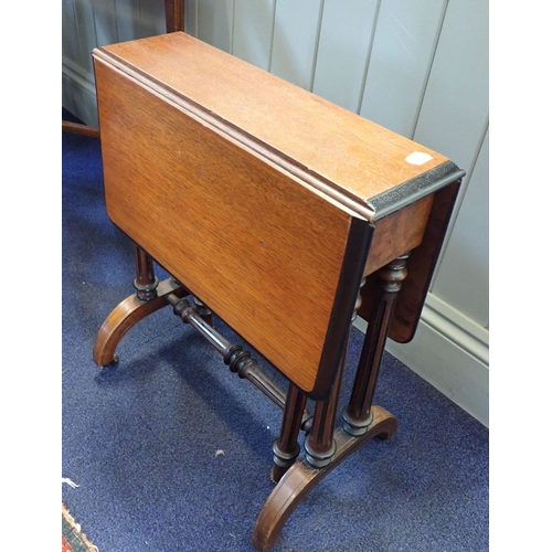 708 - A VICTORIAN MAHOGANY SUTHERLAND TABLE with ebonised detail, of small proportions 48cm wide