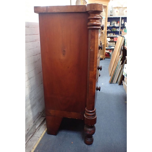 718 - A VICTORIAN MAHOGANY BOWFRONT CHEST OF DRAWERS the drawers flanked by polygonal columns, with tall t... 