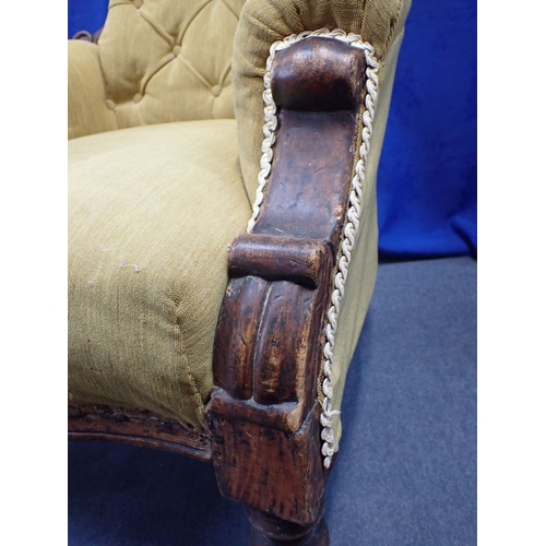 726 - A VICTORIAN SPOON-BACK ARM CHAIR 63cm wide, (one detached caster)