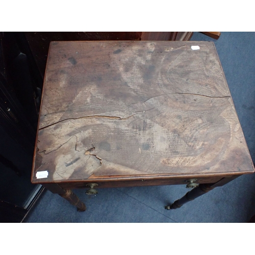 729 - A REGENCY MAHOGANY WORKTABLE on slender turned legs (in distressed condition)