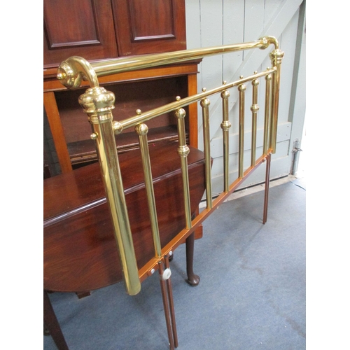 735 - A VICTORIAN STYLE BRASS BEDHEAD, WITH SCROLLING ENDS 137cm wide (4' 6'')