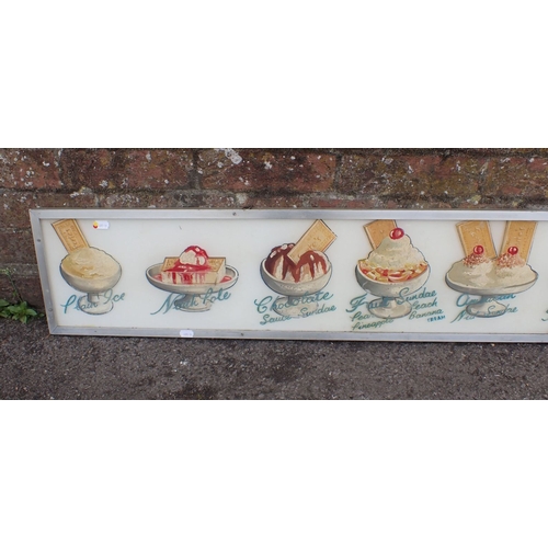 19 - A PAINTED ICE CREAM MENU BOARD with an aluminium frame, circa 1950s, (From Fortes Cafe, Weymouth) 23... 