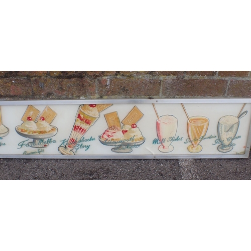 19 - A PAINTED ICE CREAM MENU BOARD with an aluminium frame, circa 1950s, (From Fortes Cafe, Weymouth) 23... 