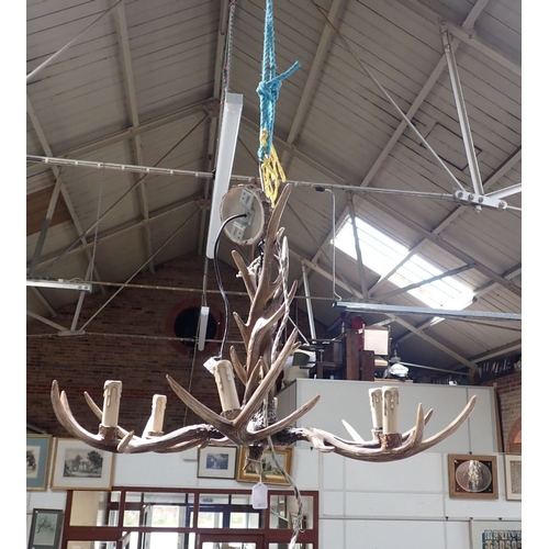 193 - A KITSCH BARONIAL STYLE 'ANTLER' SIX-BRANCH CHANDELIER (cast resin) 80cm wide, 60cm drop (including ... 