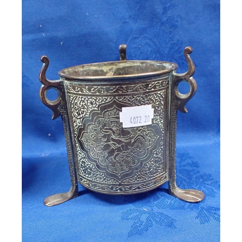 329 - A BRASS PERSIAN VESSEL with a bronze pot