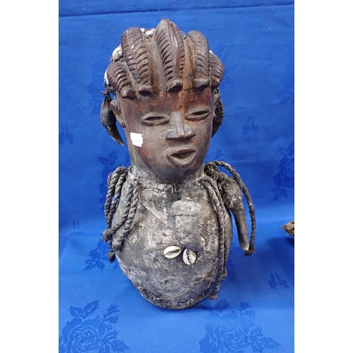 338 - A DOUBLE FACED TRIBAL FIGURE 40cm , with another similar