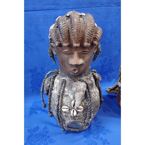 338 - A DOUBLE FACED TRIBAL FIGURE 40cm , with another similar