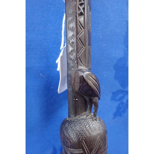 340 - FINELY CARVED MAKONDE EBONY TRIBAL STAFF 20th century, with carved decoration of snake and figurehea... 