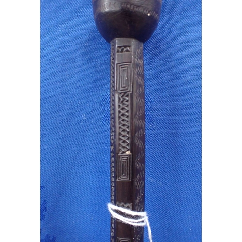 340 - FINELY CARVED MAKONDE EBONY TRIBAL STAFF 20th century, with carved decoration of snake and figurehea... 