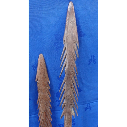 346 - THREE TRIBAL WOODEN FISHING SPEARS 101cm long