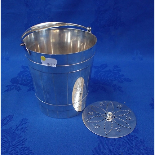 360 - A SILVER-PLATED ICE BUCKET of staved bucket form 14cm high