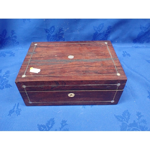 447 - A COLLECTION OF COSTUME JEWELLERY in a Victorian rosewood box