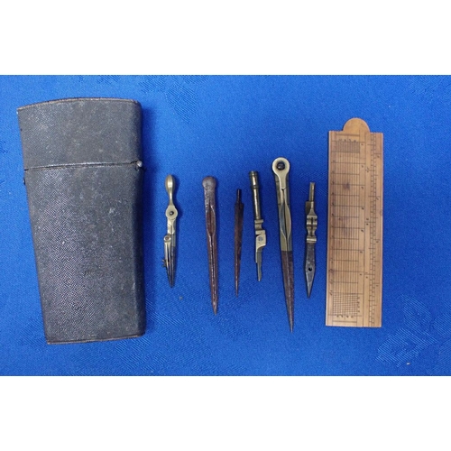 456 - A 19TH CENTURY SHAGREEN CASE OF DRAWING INSTRUMENTS (un-named) 13.5cm long