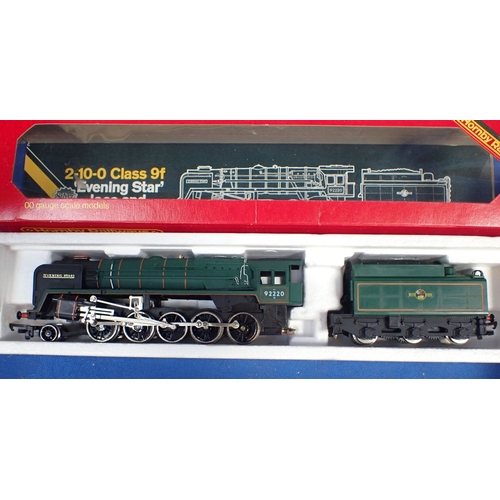 143 - FOUR BOXED HORNBY LOCOMOTIVES Evening Star, Lord Beaverbrook, Sir Dinadan and 61XX tank, with a boxe... 