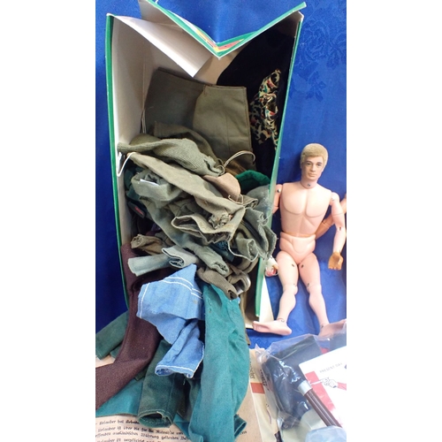 149 - A COLLECTION OF 1970S ACTION MEN AND OUTFITS including two Action Man with moving eyes (both damaged... 