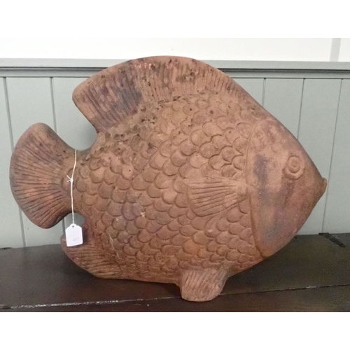 16 - A LARGE TERRACOTTA FISH GARDEN ORNAMENT 68cm wide