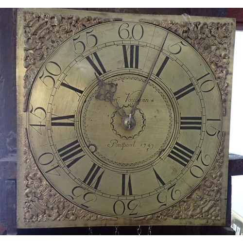 172 - AN OAK-CASED THIRTY HOUR LONGCASE CLOCK the (altered) 28cm brass dial signed 'Cha. Vaughan Pontpool ... 