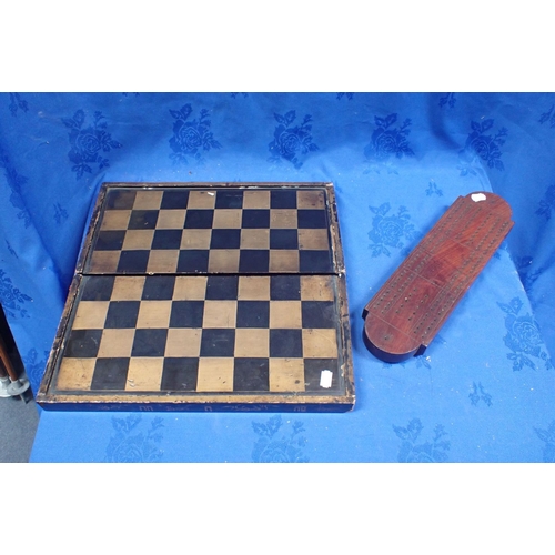 202 - A CHINESE LACQUERED GAMES BOX another similar (some damage), and a 19th century mahogany cribbage bo... 