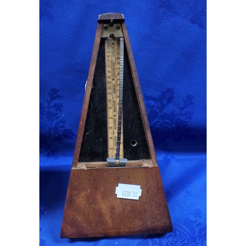 209 - A MAELZEL MAHOGANY METRONOME together with a mahogany cased desk barometer