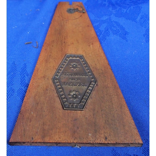 209 - A MAELZEL MAHOGANY METRONOME together with a mahogany cased desk barometer