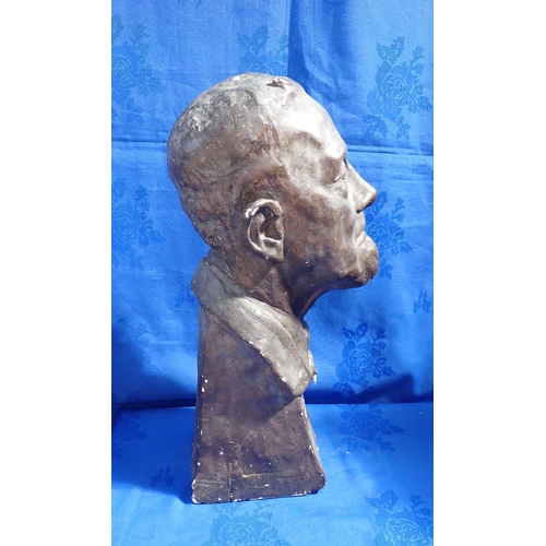 21 - A PLASTER BUST OF A BEARDED MAN 49cm high, painted to look bronze (some chips to the paint)