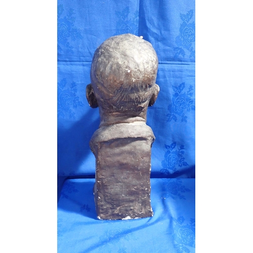 21 - A PLASTER BUST OF A BEARDED MAN 49cm high, painted to look bronze (some chips to the paint)