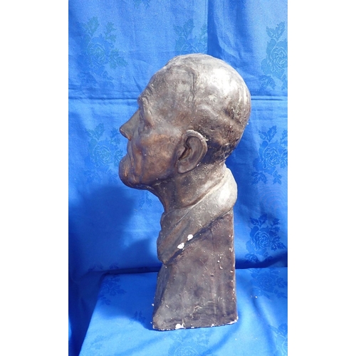 21 - A PLASTER BUST OF A BEARDED MAN 49cm high, painted to look bronze (some chips to the paint)