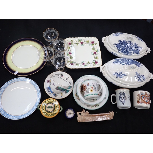 47 - A COLLECTION OF ROYAL WORCESTER to include blue and white tureens, a dophin and a merman dish other ... 