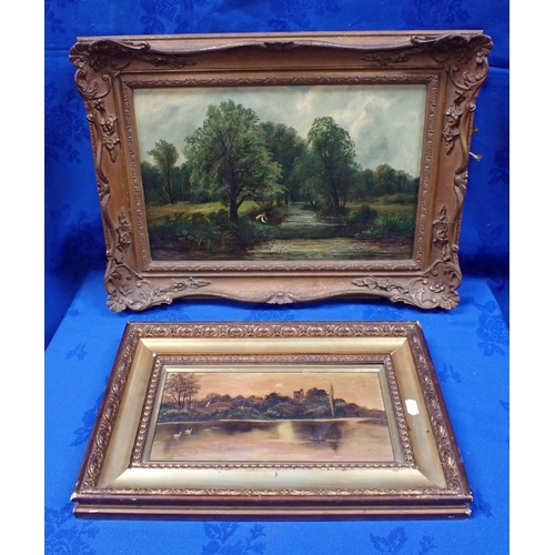 523 - TWO OIL ON CANVAS LANDSCAPE PAINTINGS IN GILT FRAMES both signed