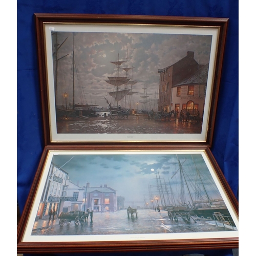 526 - RODNEY CHARMAN: 'POOLE QUAY' AND 'QUAYSIDE EVENING' prints, 67 x 91 cm (2)