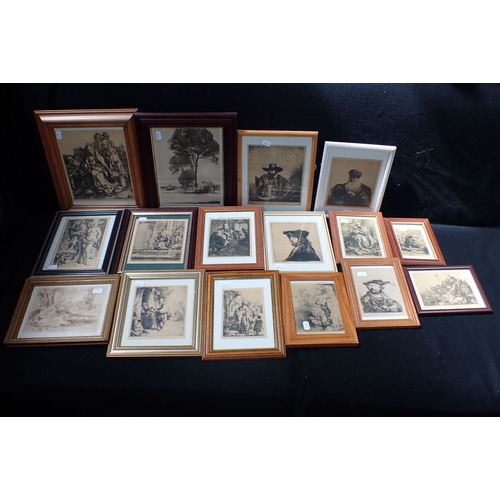 528 - A COLLECTION OF REPRODUCTION REMBRANDT AND DURER ENGRAVINGS with other similar engravings