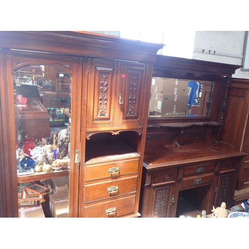 682 - AN EDWARDIAN MIRROR-BACKED SIDEBOARD 152cm wid (damaged), and a similar compactum wardrobe