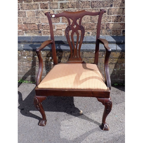 684 - A REGENCY ELBOW CHAIR, A CHIPPENDALE STYLE ARMCHAIR and two other chairs