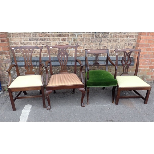 684 - A REGENCY ELBOW CHAIR, A CHIPPENDALE STYLE ARMCHAIR and two other chairs