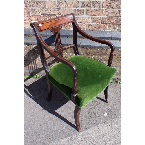 684 - A REGENCY ELBOW CHAIR, A CHIPPENDALE STYLE ARMCHAIR and two other chairs