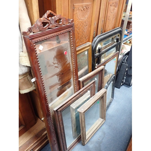 687 - A COLLECTION OF WALL MIRRORS including some French, and one with an 'Oxford' frame (some painted)