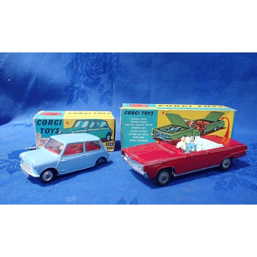 176 - A CORGI TOYS NO.241 GHIA L.6.4 together with No.246 Chrysler 'Imperial', No.226 Morris Mini-Minor, a... 