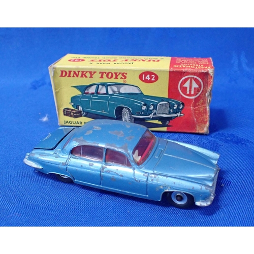 179 - A DINKY TOYS NO.142 JAGUAR MARK X (play worn and damage to box) together with a Dinky Toy No.198 Rol... 